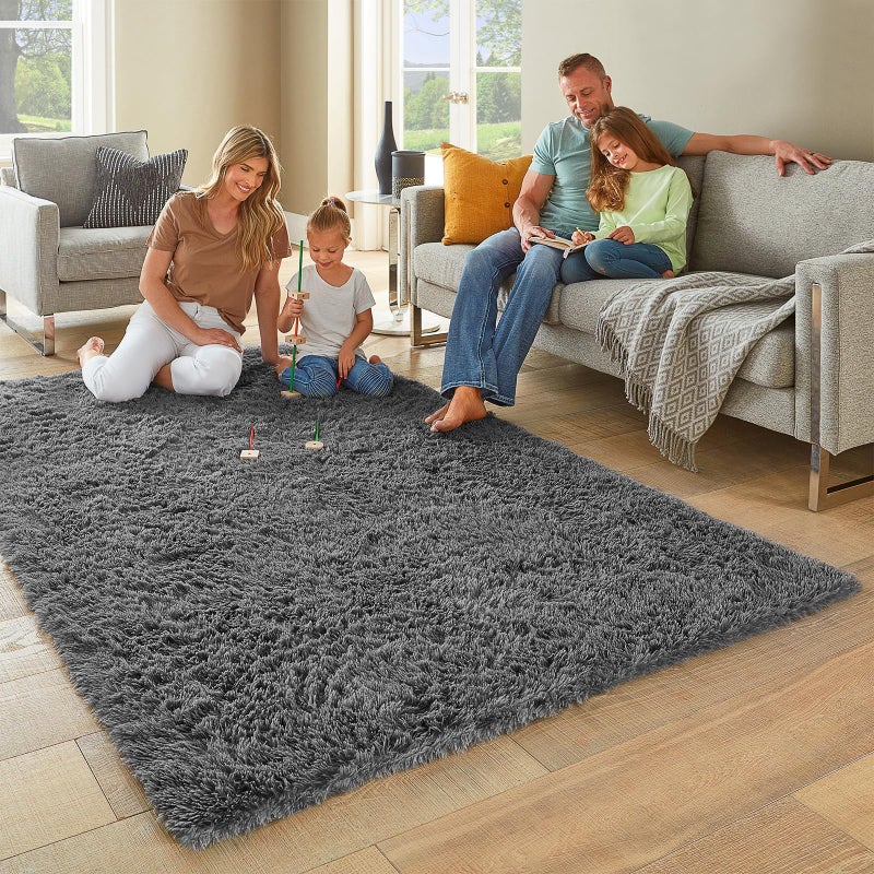 Ophanie Area Rugs for Living Room Bedroom, Upgrade Non-Slip Fluffy Soft Grey Shag Carpet, Indoor Floor Gray 4x6 Fuzzy Shaggy Living Room Plush Rug for Kids Home Dorm Decor Aesthetic - Image 3